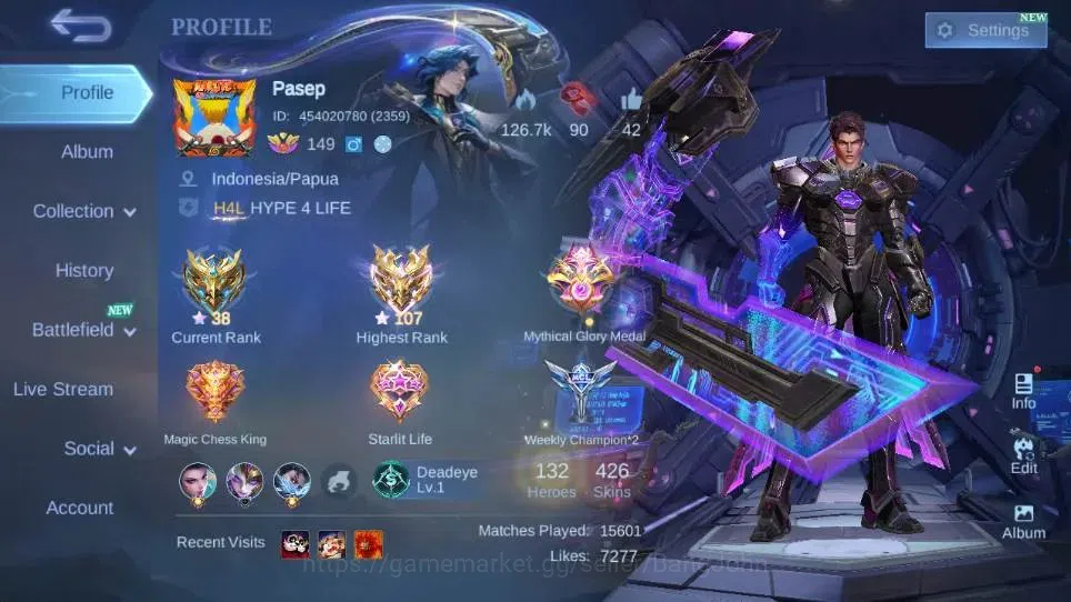 Mobile Legends: Bang Bang Accounts Global|Hero 132|Skin 426|Exalted|Legend Alucard,KO image 1
