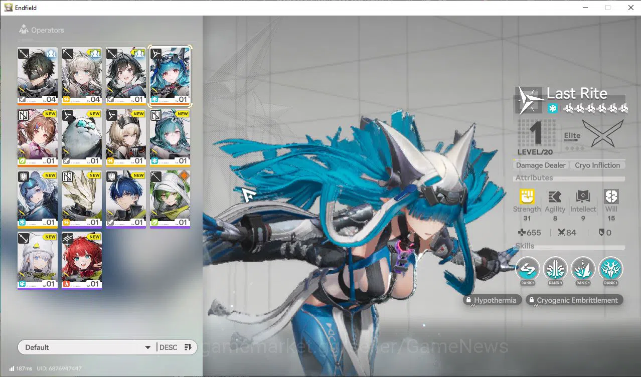 NA/EU Lv2 | 2SSR (Ardelia,Last Rite) + 6SR Operators |2 5*WP |100 Oro+3 Ori|Male|Gryphlink|TakeMail|Check SS(END1443) Arknights: Endfield Accounts NA/EU Lv2 | 2SSR (Ardelia,Last Rite) + 6SR Operators |2 5*WP |100 Oro+3