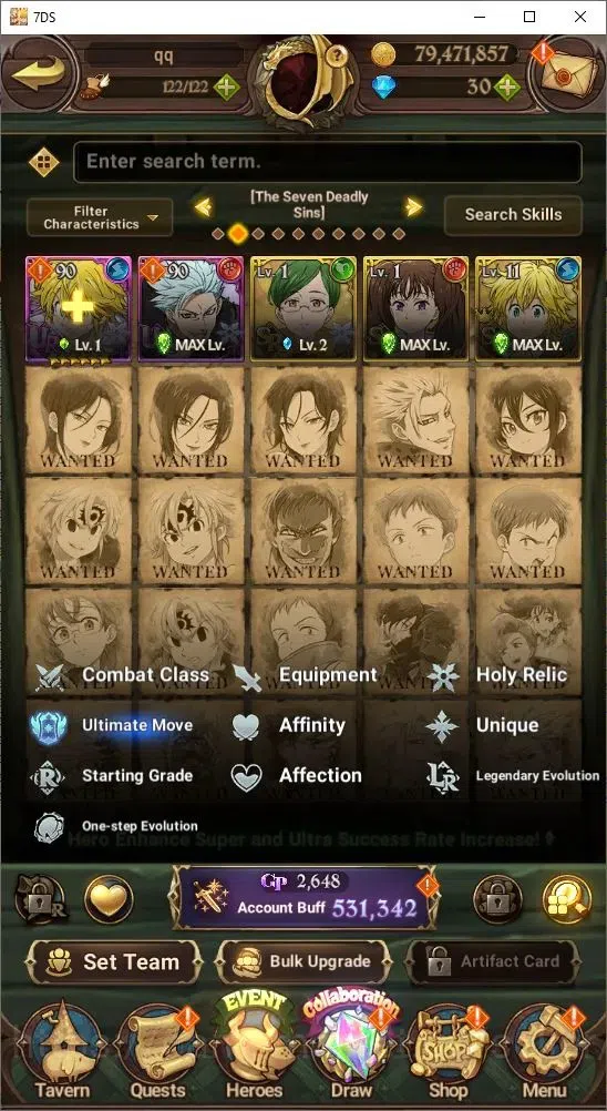 The Seven Deadly Sins: Grand Cross Accounts Starter ASIA| Starter| 531,342 Power | UR: Meliodas, Ban, King, Diane, Gowther 10