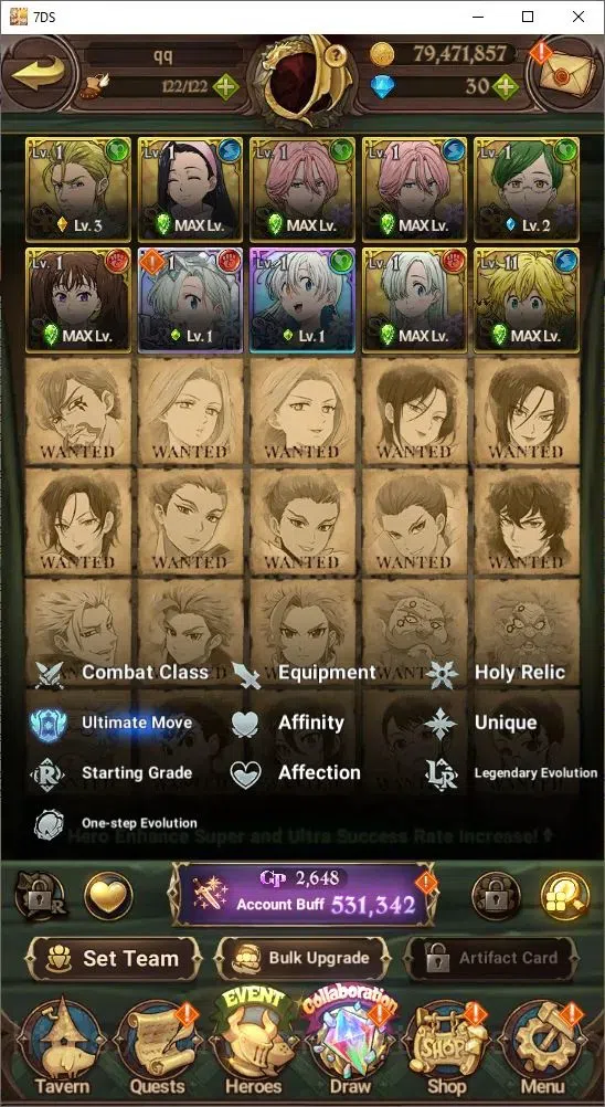 The Seven Deadly Sins: Grand Cross Accounts Starter ASIA| Starter| 531,342 Power | UR: Meliodas, Ban, King, Diane, Gowther 11