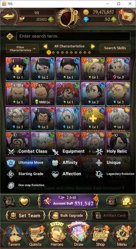 The Seven Deadly Sins: Grand Cross Accounts Starter ASIA| Starter| 531,342 Power | UR: Meliodas, Ban, King, Diane, Gowther 13