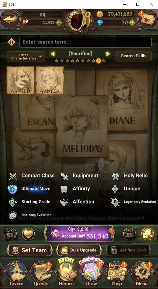 The Seven Deadly Sins: Grand Cross Accounts Starter ASIA| Starter| 531,342 Power | UR: Meliodas, Ban, King, Diane, Gowther 5