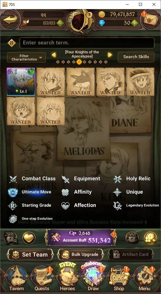 The Seven Deadly Sins: Grand Cross Accounts Starter ASIA| Starter| 531,342 Power | UR: Meliodas, Ban, King, Diane, Gowther 8