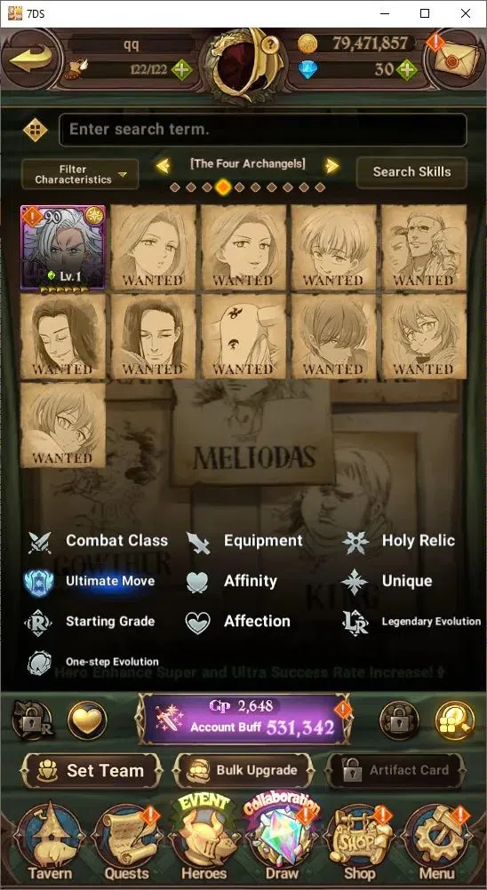 The Seven Deadly Sins: Grand Cross Accounts Starter ASIA| Starter| 531,342 Power | UR: Meliodas, Ban, King, Diane, Gowther 9