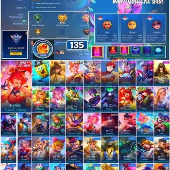 Mobile Legends: Bang Bang Accounts #4554 135 Skins | Fanny P.ACE Fanny (P.ACE) | Cyclops SpongeBob (SPONGEBOB) | Vale Gaara