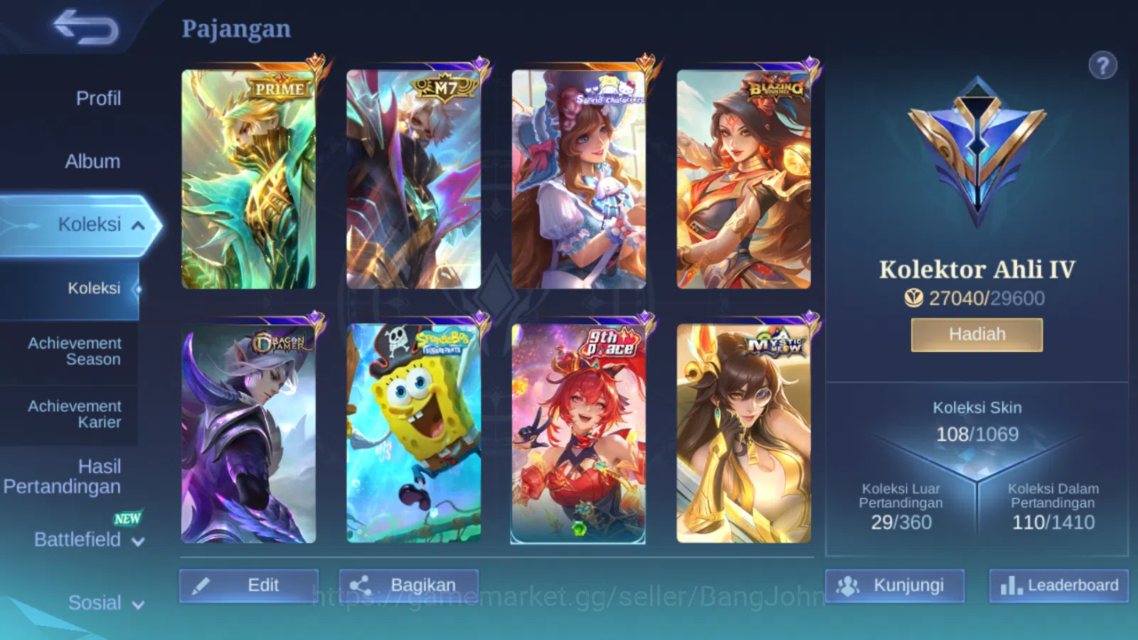 Mobile Legends: Bang Bang Accounts Hero 66 | skin 108 | prime granger | sanrio floryn image 7