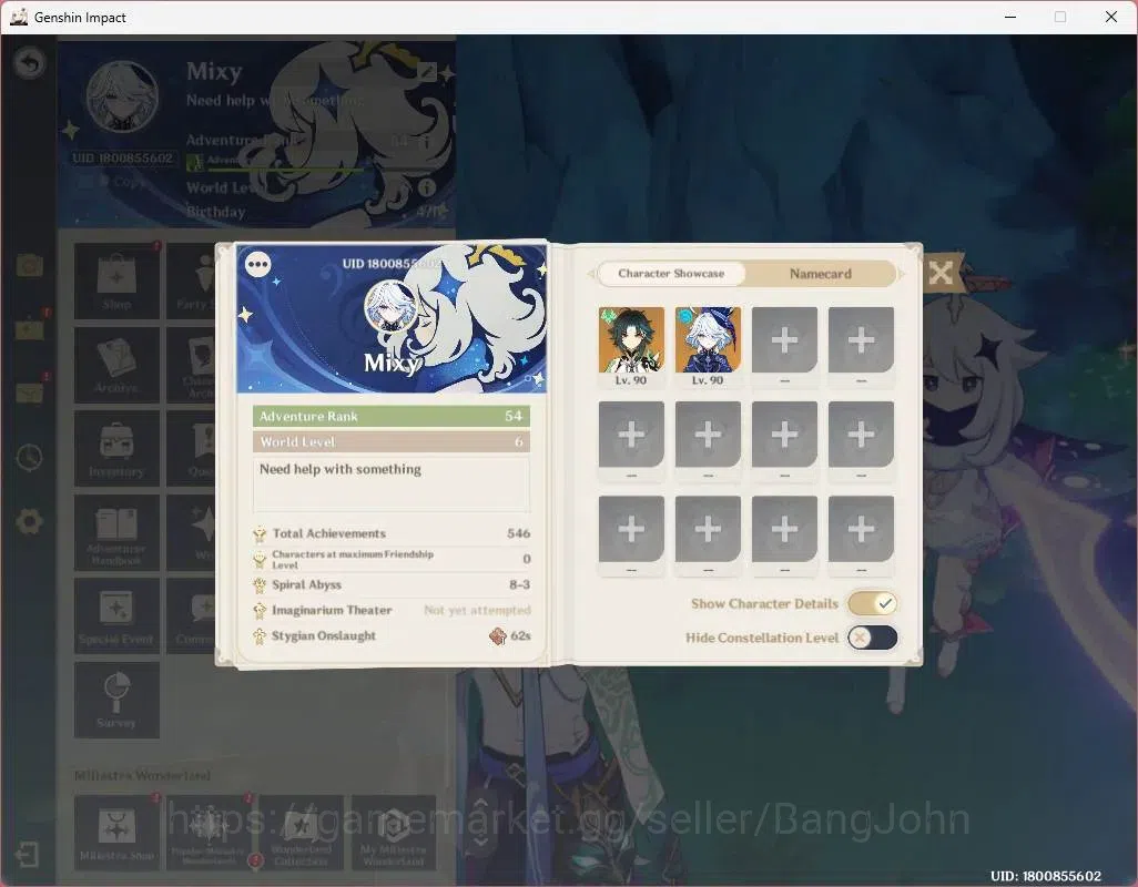 Genshin Impact Accounts ASIA|AR 54| 2 Limited |Xiao+Sign+C2,Furina |Mc Mal image 7