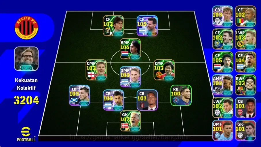 eFootball Accounts Legends & Iconic Players Android|PW 3204|Luis Diaz ShowT,Lionel Messi ShowT,Marco Reus Epic,Peter 1