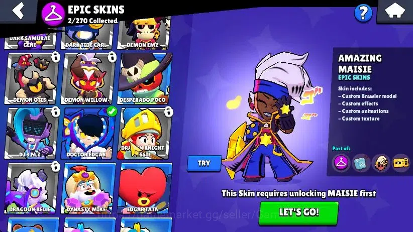 Brawl Stars Accounts 1012 Trophy|15 Brawler 4 Max Lvl [Lily,Edgar,Bo,Shelly]|1Myth Skins [Starr Patrol Juju] 1Epic [Amazing 7
