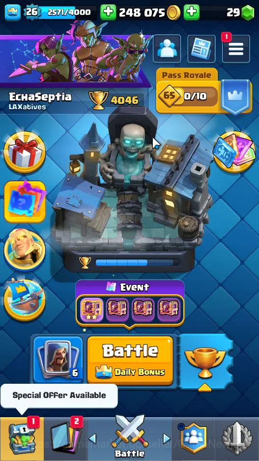 Clash Royale Accounts Lv 26|Trophy 4046|KTL 10|Limited Skin|Card 79|1 HE image 1