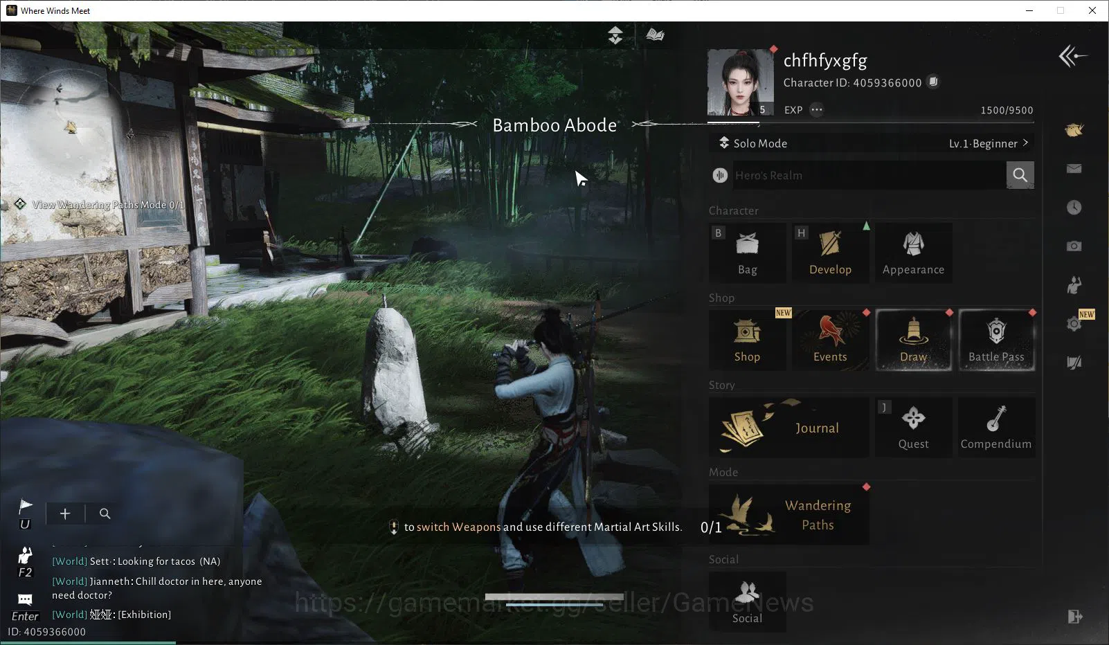 GLOBAL|Lv 5|Starter|GS 3671|1 Harmonic Core|Nameless Sword + Infernal Twinblades |Low Explore|Female MC|Netease|(WWM870) Where Winds Meet Accounts GLOBAL|Lv 5|Starter|GS 3671|1 Harmonic Core|Namele image 1