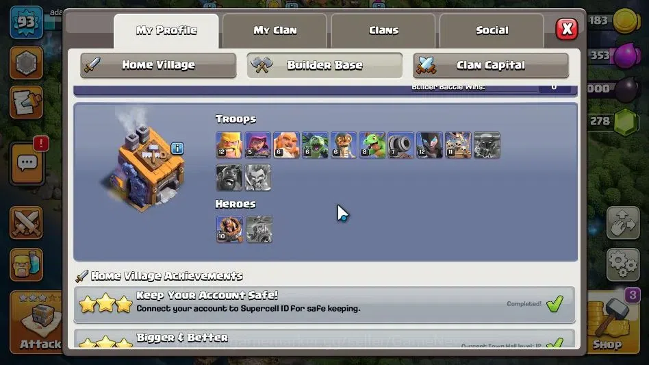 Clash of Clans Accounts TH 12-BH 8|LV 93|HH 5|BK 43,AQ 43,GW 19,MP 22|BM 1 image 5