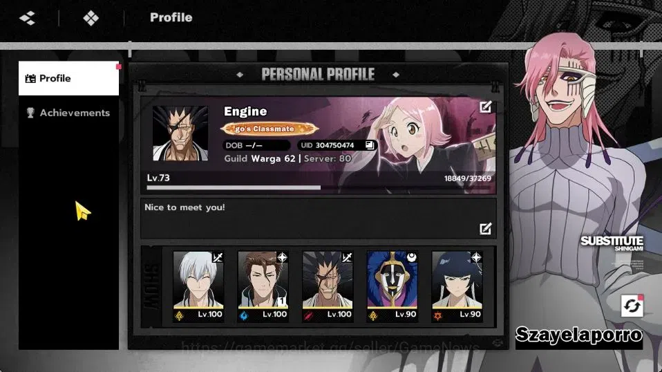 BLEACH: Soul Resonance Accounts NuverseSEA|Lv73|11SSR [(AizenB1,KisukeB2,Szayela,K image 1