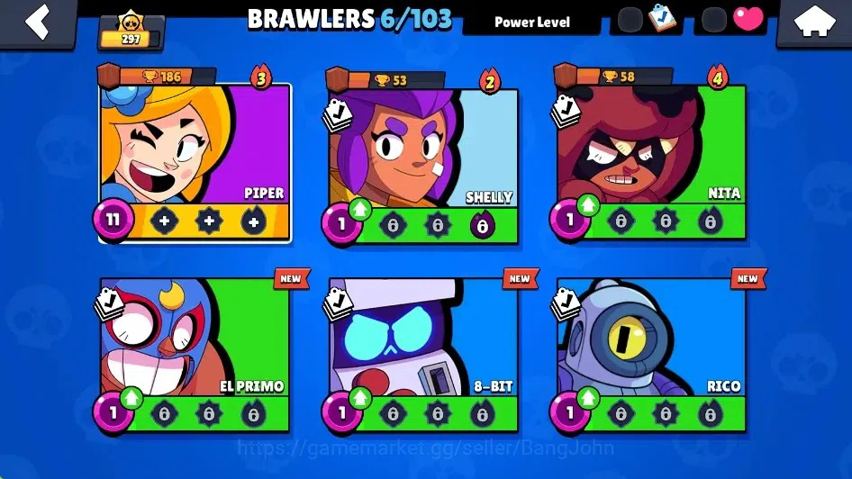 Brawl Stars Accounts Global|297 Tropyh|6 Brawlers-1 Max Lv. [Piper]|1 E image 5