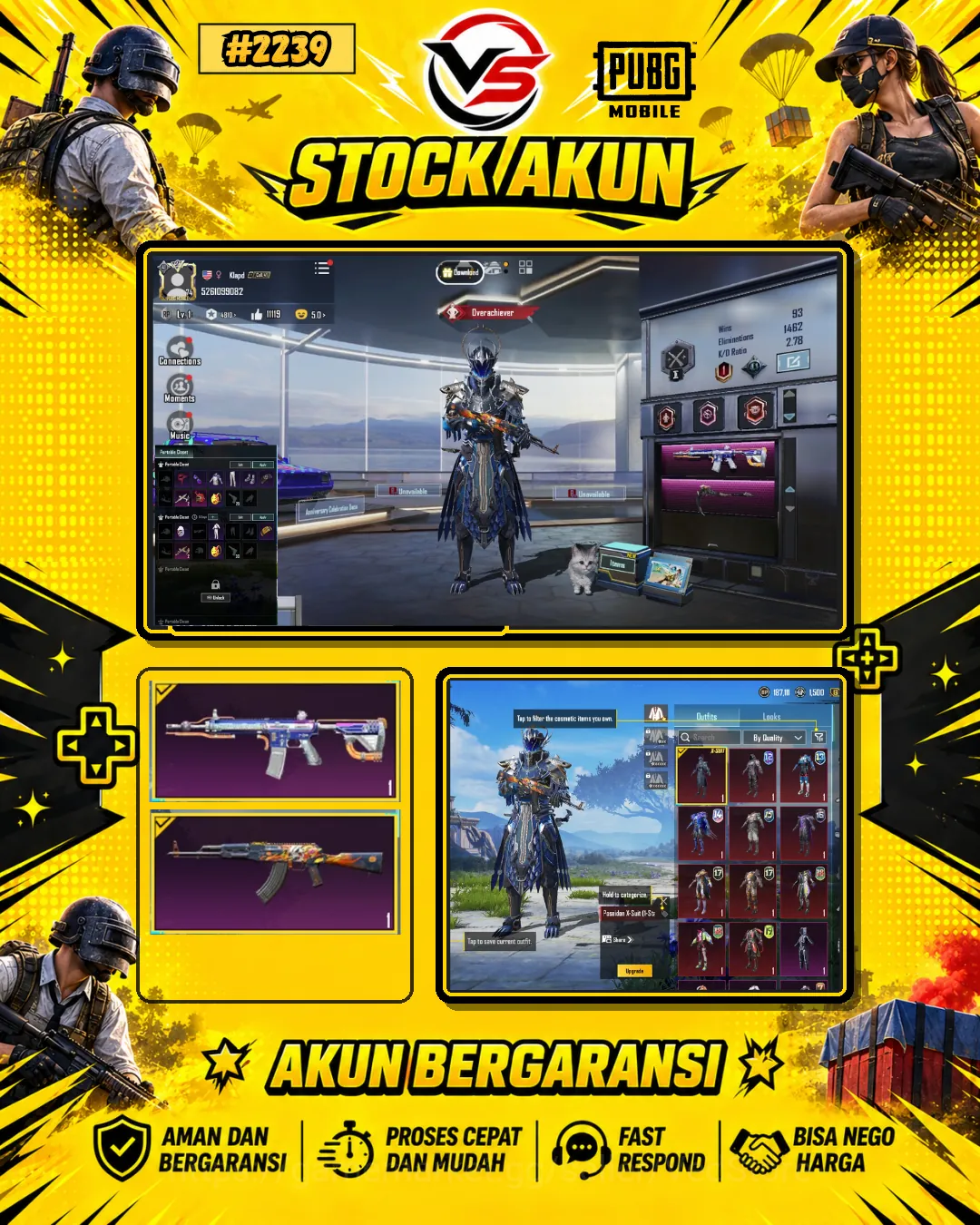 PUBG Mobile Accounts #2239N | Lv 74 ⸱ 110 Set | Akm Hellfire Max Kill Message + Loot Crate | X-Suit Posiedon 1-Star | Open 1