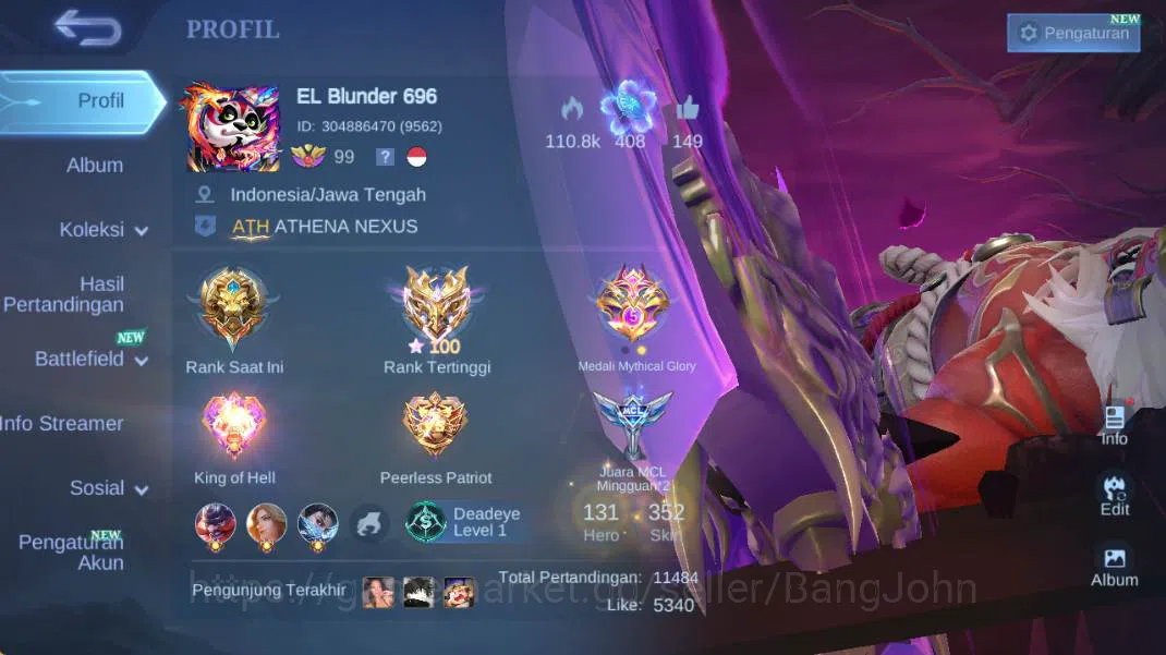 Mobile Legends: Bang Bang Accounts hero 130+, skin 352 legend franco, prime claude, p image 1