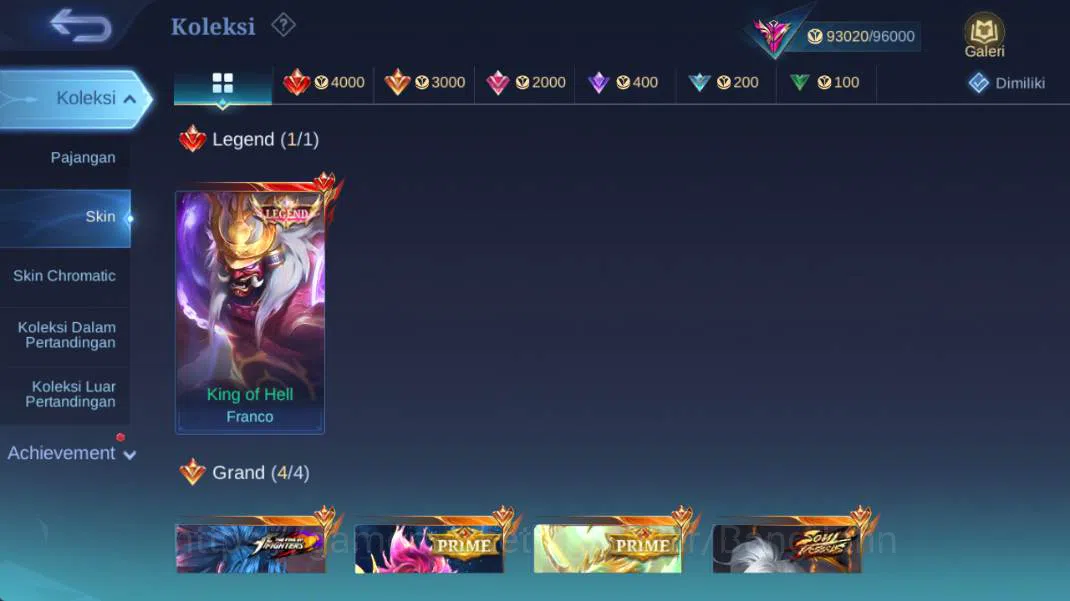 Mobile Legends: Bang Bang Accounts hero 130+, skin 352 legend franco, prime claude, p image 3