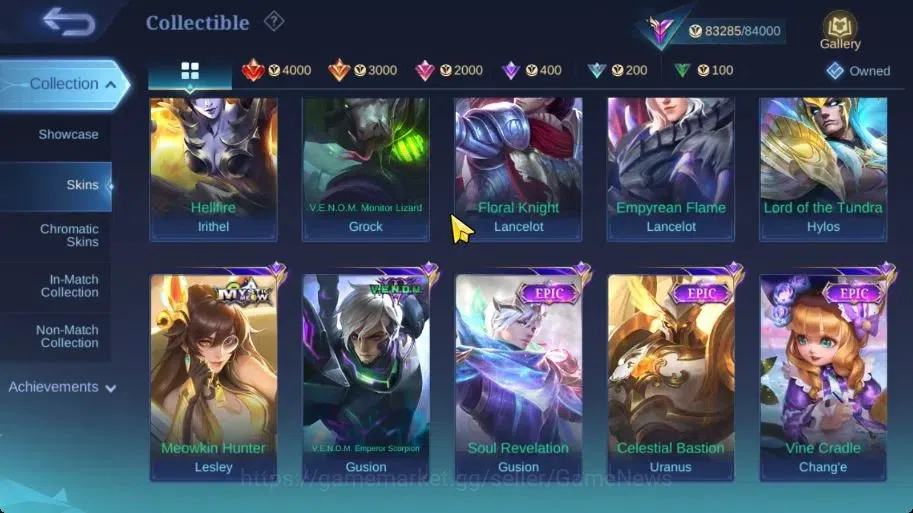 Mobile Legends: Bang Bang Accounts Collector Hero 133|Skin 332|Highest Glory 99|Karina KOF,Floryn 10