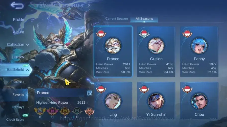 Mobile Legends: Bang Bang Accounts Collector Hero 133|Skin 332|Highest Glory 99|Karina KOF,Floryn 4