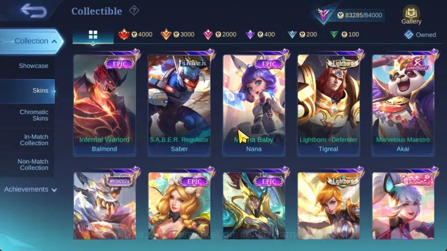 Mobile Legends: Bang Bang Accounts Collector Hero 133|Skin 332|Highest Glory 99|Karina KOF,Floryn 7