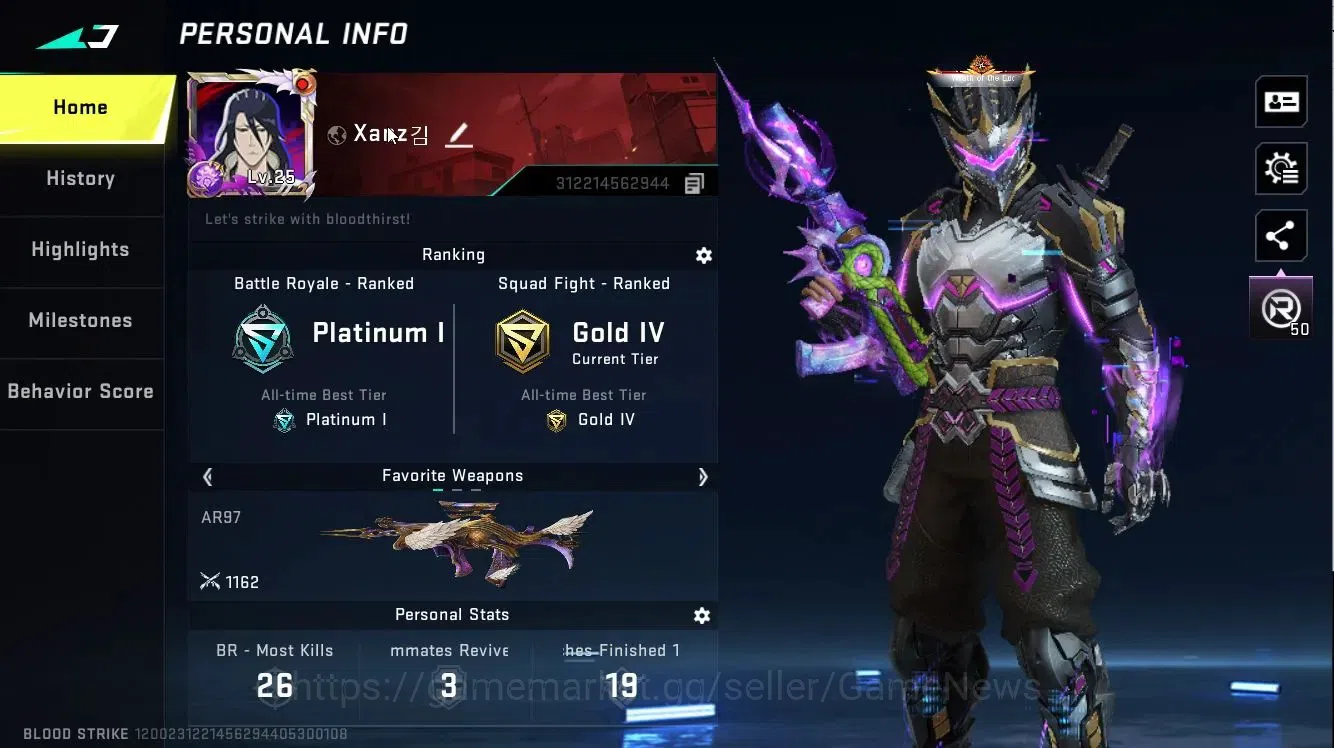 Blood Strike Accounts ASIA|ETERNAL DEagle Lv2|Collab 7DS[AK47,Kar98,QBZ9 image 2