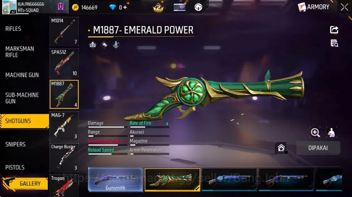 Free Fire Accounts Indonesia | Evo(Thompson Lv5) | M1887 Emerald Powe image 1