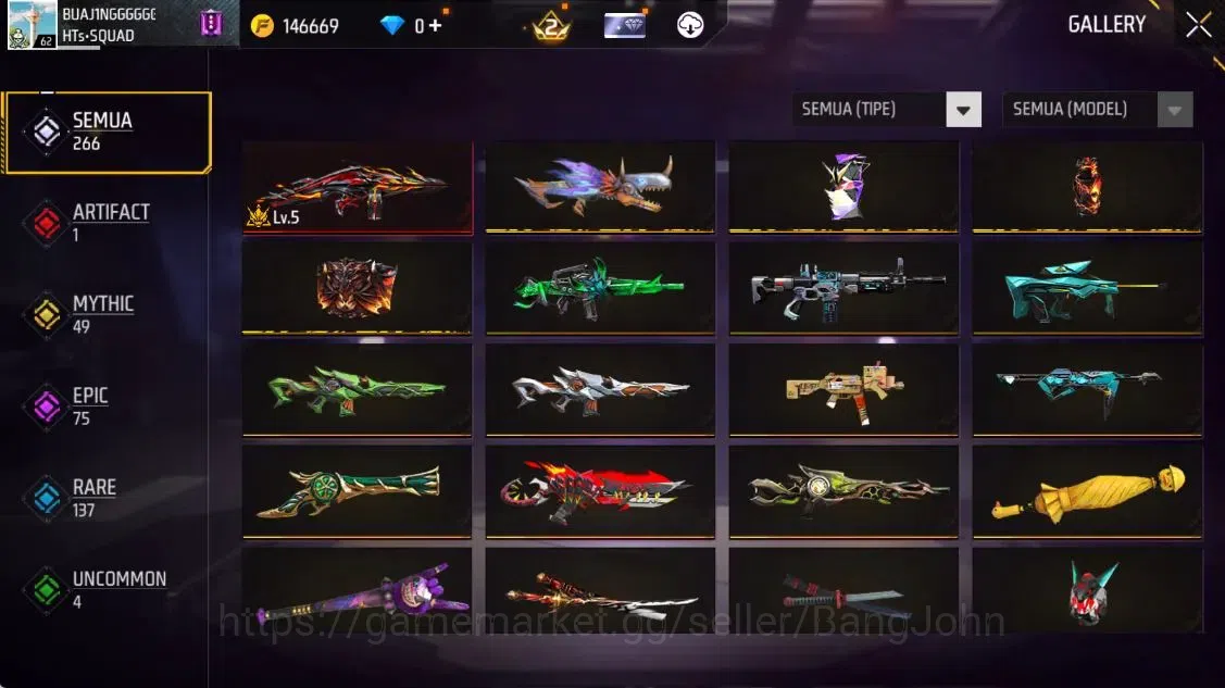 Free Fire Accounts Indonesia | Evo(Thompson Lv5) | M1887 Emerald Powe image 3