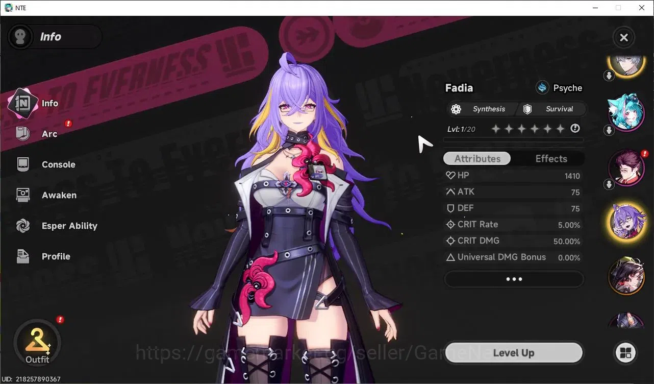 Neverness to Everness Accounts Global EU|HL 3| 2 SSR Limited Hotori, Fadia + 2 SSR Selector On |6 SR|Male MC|Log 2