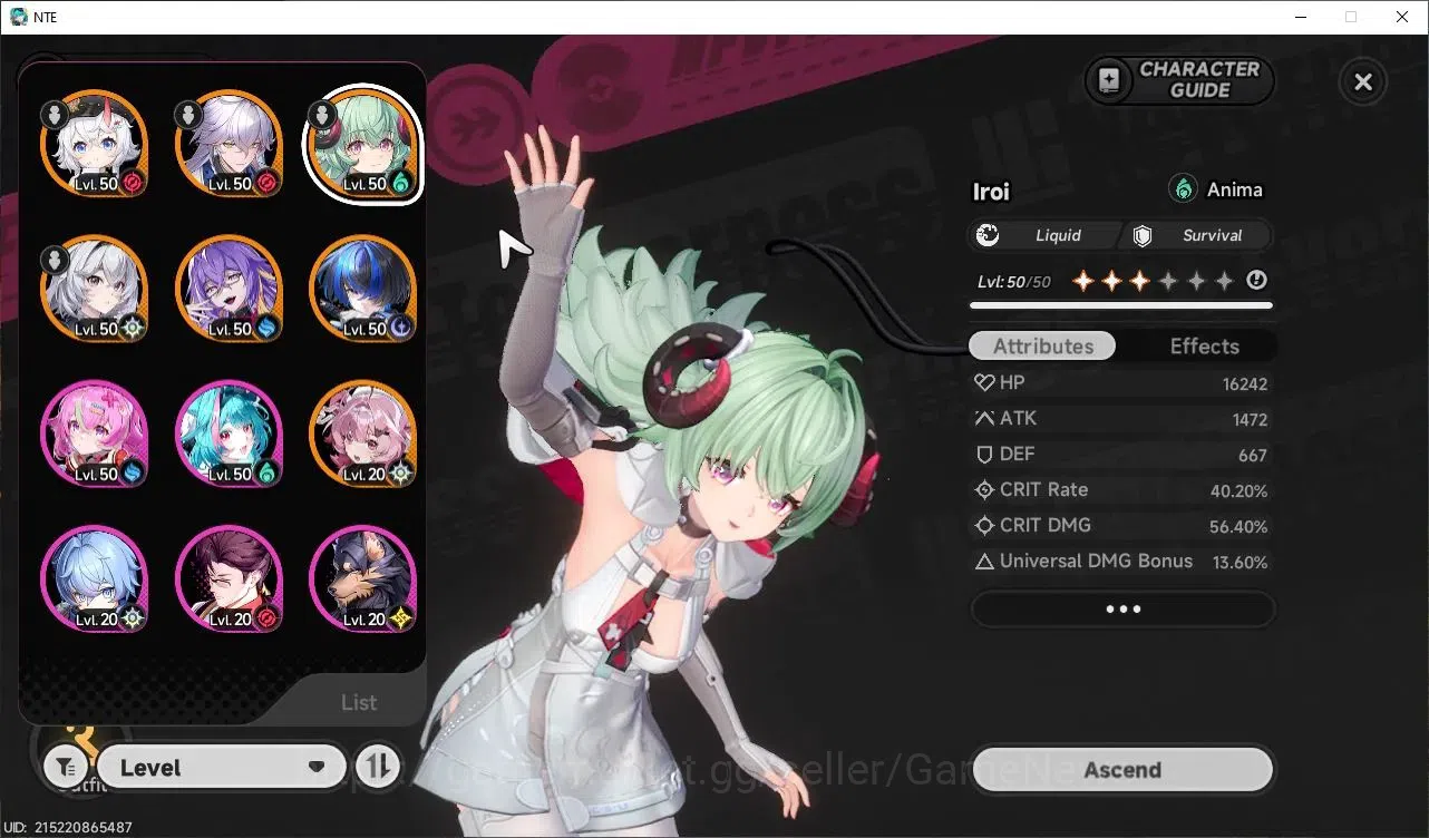 Neverness to Everness Accounts GLOBAL SEA|HL 31|TL 30| 6 S-Class (1 Limited Iroi) | Sakiri+Signature | Female MC | Log Email 1