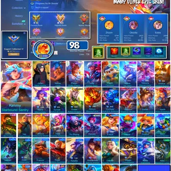 Mobile Legends: Bang Bang Accounts 🔥 #4016 🔥 98 Skins 💎 Collector Kimmy Starbound Sentry 👑 Expert Collector IV ⚔️ Naruto