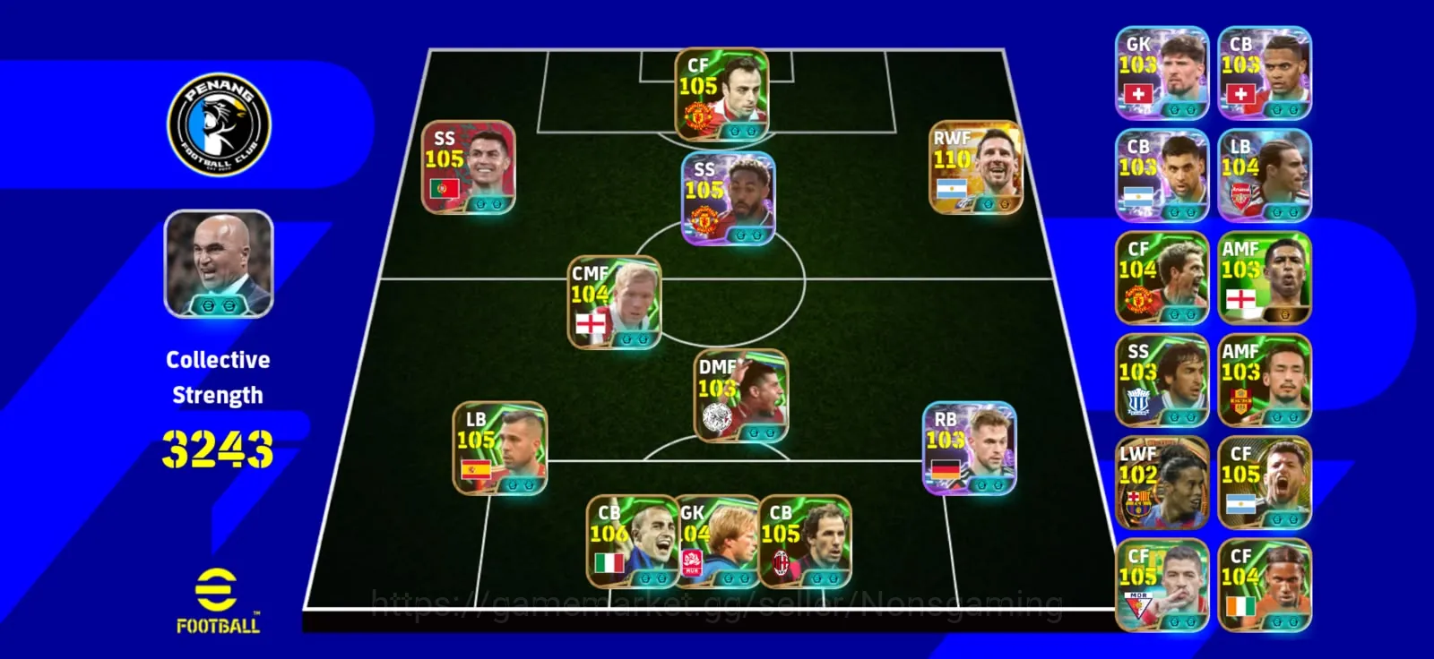 eFootball Accounts High-End Kolektif 3243 Messi bigitime x pack Portugal CR7 x Jordi Alba x Cunha x Aguero x 6 manager 1