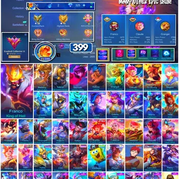 Mobile Legends: Bang Bang Accounts Collector #3844 399 Skins | Legend Franco | Collector Badang & Natalia | KoF Dyroth