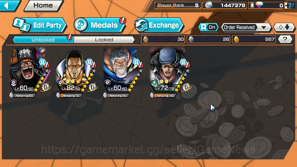 One Piece Bounty Rush Accounts Starter Global|4 EX|TFE Marshall D.Teach,AMS Borsalino,Legendary Hero D.Garp,Blackbeard 4