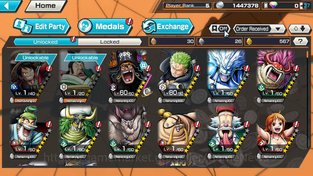 One Piece Bounty Rush Accounts Starter Global|4 EX|TFE Marshall D.Teach,AMS Borsalino,Legendary Hero D.Garp,Blackbeard 5