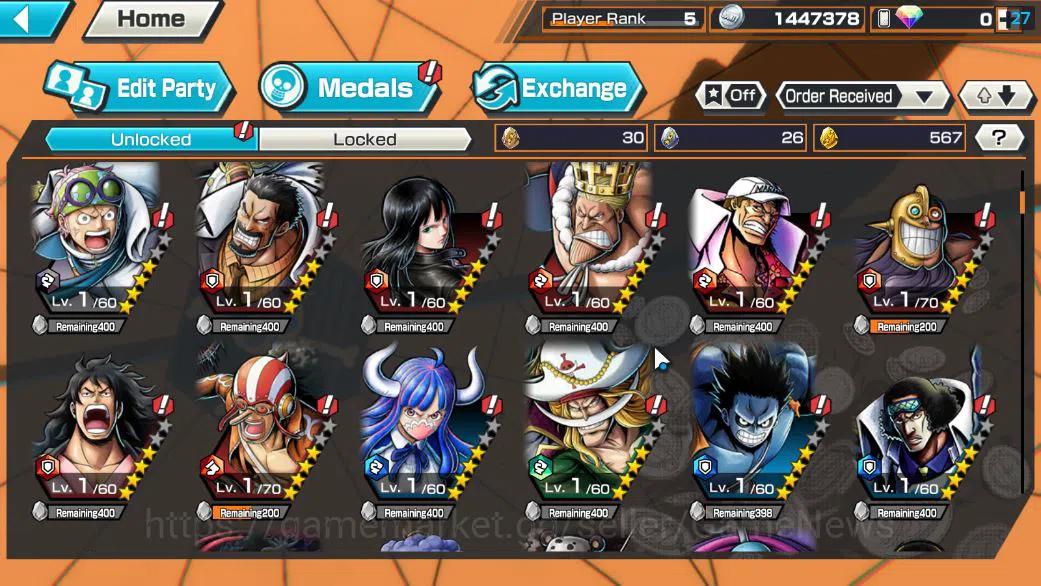One Piece Bounty Rush Accounts Starter Global|4 EX|TFE Marshall D.Teach,AMS Borsalino,Legendary Hero D.Garp,Blackbeard 6