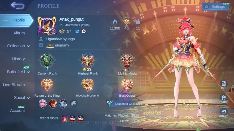 Mobile Legends: Bang Bang Accounts Others Global|Hero 100|Skin 105|Seasoned|KOF Karina,PACE Fanny,Collab Cyclops,SPECIAL 1