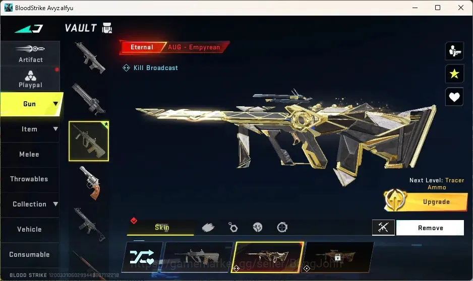 Blood Strike Accounts Starter ASIA | 1 ETERNAL: AUG Empyrean | 75 Eternal Upgrade Point | 1 ULTRA Striker | 1 Ultra Loot 2