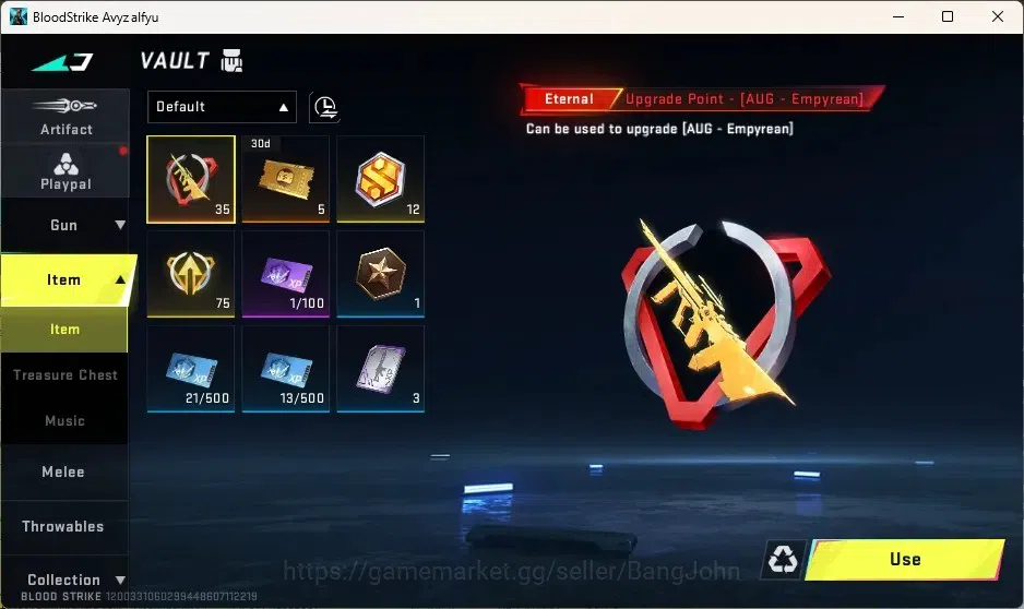 Blood Strike Accounts Starter ASIA | 1 ETERNAL: AUG Empyrean | 75 Eternal Upgrade Point | 1 ULTRA Striker | 1 Ultra Loot 3