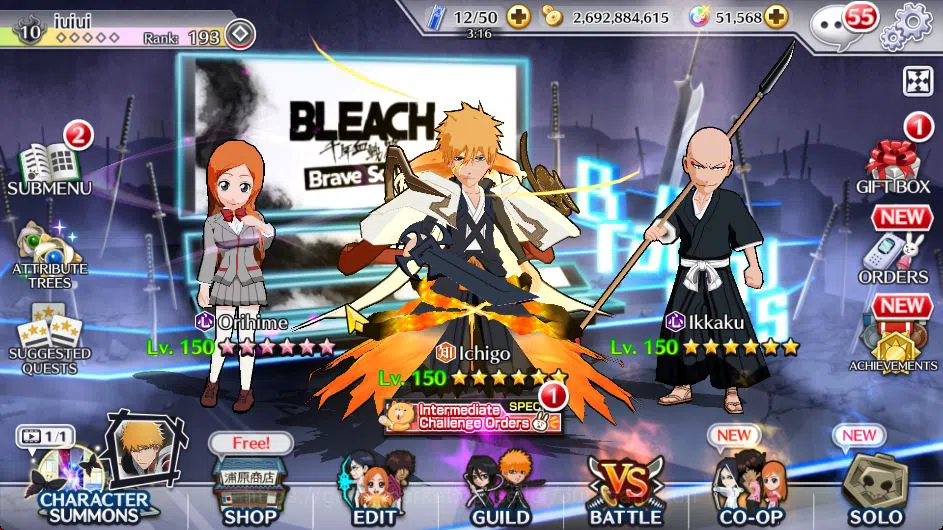 Bleach: Brave Souls Mid-Tier [GLOBAL]51K Orb|Ichigo 10th Anniv,Nelliel Orient,H image 1