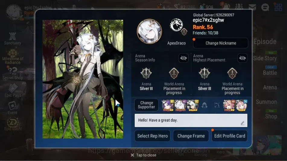 Epic Seven Accounts Limited Hero Global Unverif|11ML (BArunka, Salome, Abyss Yufine, EM Ilynav, SP Celine)|Bless+PoH+Theater 9