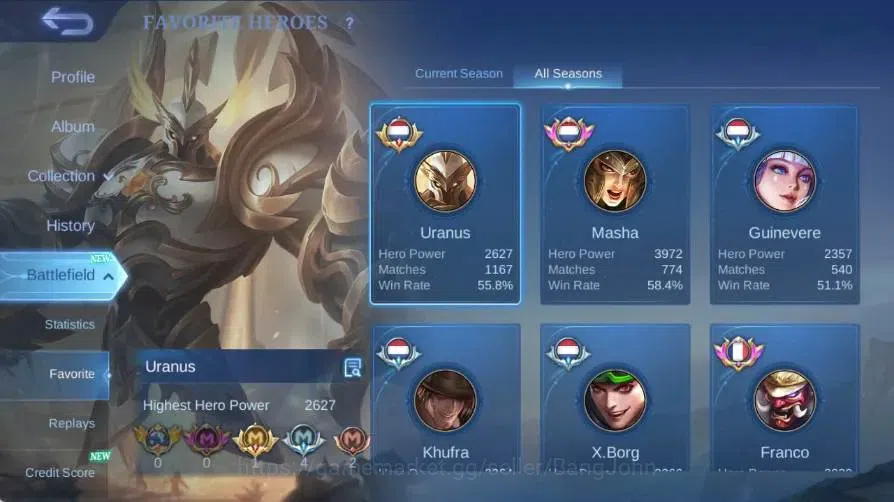 Mobile Legends: Bang Bang Accounts Global|Skin 356|Exalted|Legend Franco|Collector Na image 17