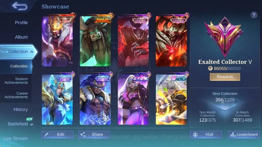 Mobile Legends: Bang Bang Accounts Global|Skin 356|Exalted|Legend Franco|Collector Na image 19
