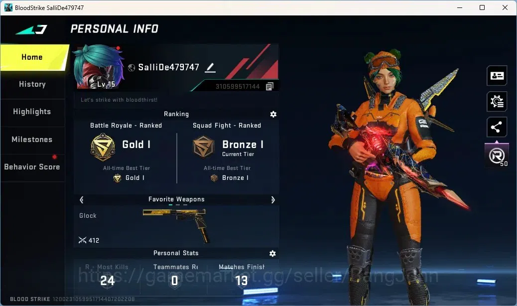 Blood Strike Accounts Collab Skin ASIA | 1 ETERNAL MELEE: Spear-Relic | Fernanfloo Strikers | 4 Legendary Guns |1 Epic Name 1