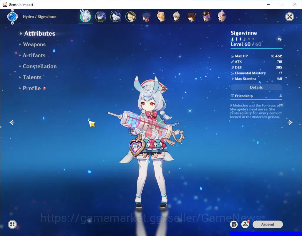 Genshin Impact Accounts Mid Game ASIA|AR 42|3 Limited +19(4*Character)|[Furina,Flins,Sigewinne],Mizuki|MC Male|Take 3