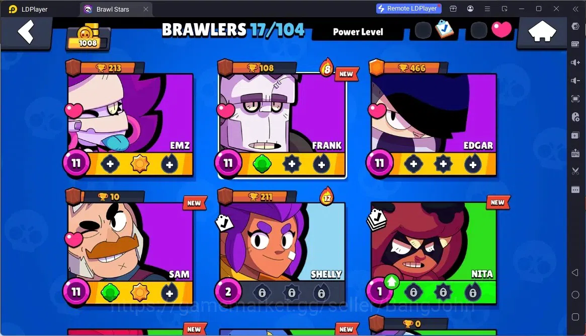 Brawl Stars Accounts Global | 4 Max WithoutHypercharge(Emz,Frank,Edgar,Sam)|1008Thropy|17Brawler|3470 Bling|5 Gems 5