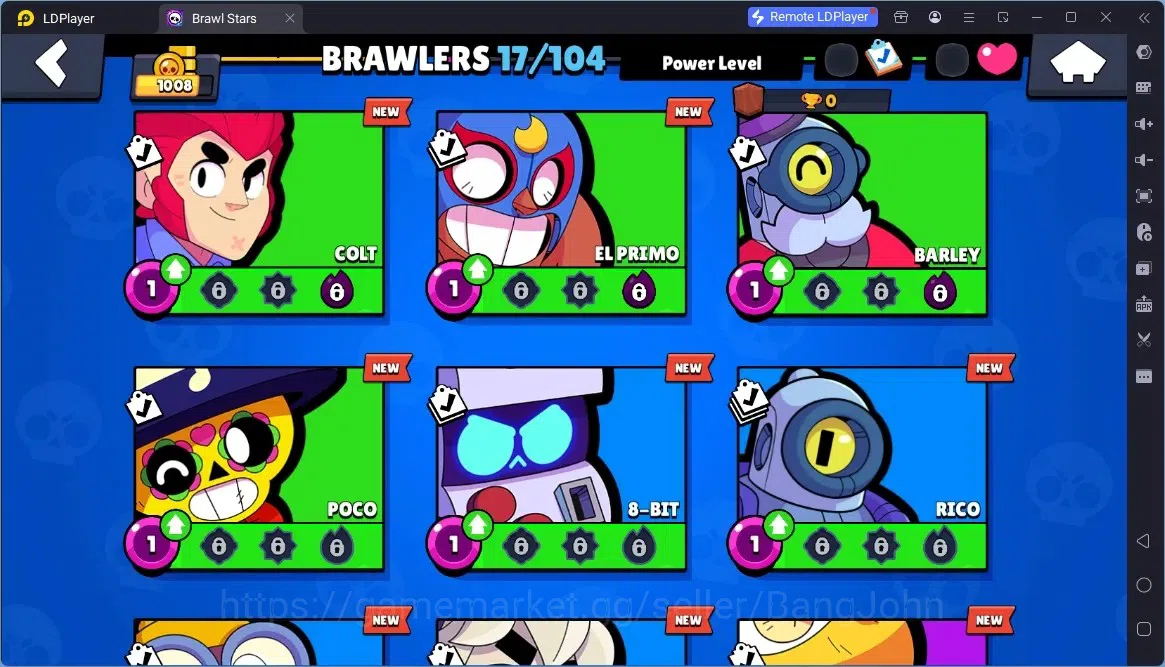 Brawl Stars Accounts Global | 4 Max WithoutHypercharge(Emz,Frank,Edgar,Sam)|1008Thropy|17Brawler|3470 Bling|5 Gems 6