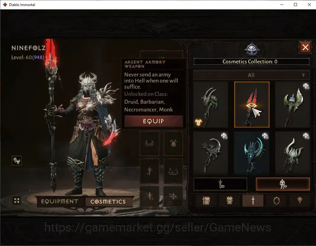 Diablo Immortal Accounts High-End SEA - Verathiel|CS ON|Lv60(948)|Druid|CR 45.1K|Reso 360|Paragon Vanquisher|Inferno 11