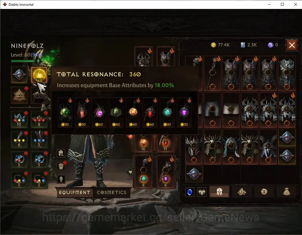 Diablo Immortal Accounts High-End SEA - Verathiel|CS ON|Lv60(948)|Druid|CR 45.1K|Reso 360|Paragon Vanquisher|Inferno 5
