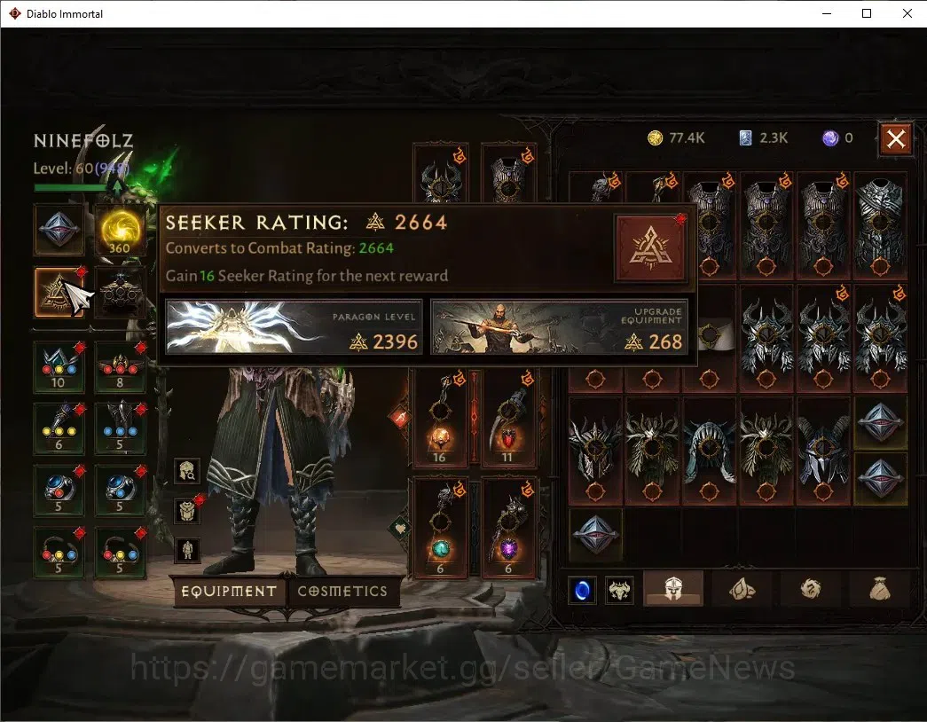 Diablo Immortal Accounts High-End SEA - Verathiel|CS ON|Lv60(948)|Druid|CR 45.1K|Reso 360|Paragon Vanquisher|Inferno 6