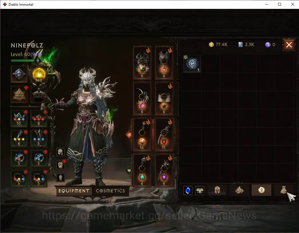 Diablo Immortal Accounts High-End SEA - Verathiel|CS ON|Lv60(948)|Druid|CR 45.1K|Reso 360|Paragon Vanquisher|Inferno 8
